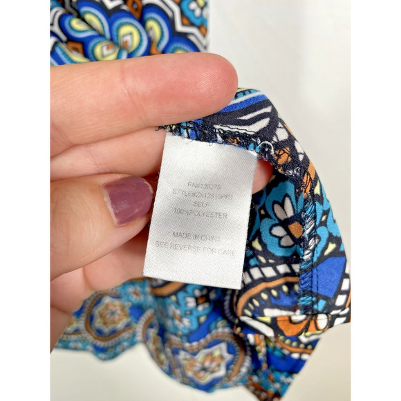 Daniel Rainn Sz 2X Tunic Blouse Top Blue Geometric V Neck Peasant Boho Festival - Picture 9 of 11
